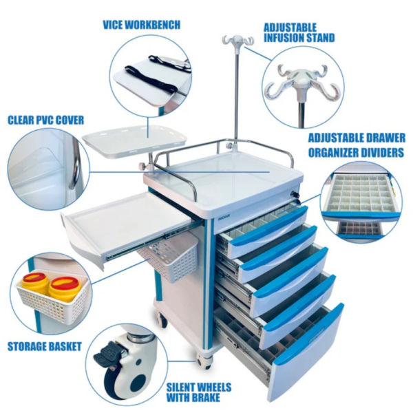 Medical Crash Cart with Emergency Accessory